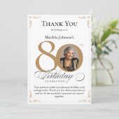 Gold Custom Foto 80. Geburtstag Danke Karte (Stehend Vorderseite)