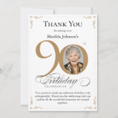 Gold Custom Foto 90. Geburtstag Danke Karte (Vorderseite)