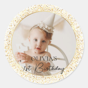 Gold Custom Foto Birthday Classic Round Aufkleber