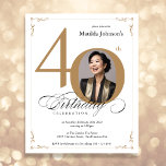 Gold Custom Foto Budget 40. Geburtstag Einladung<br><div class="desc">Gold Custom Foto Budget 40. Geburtstag Einladung. Und elegant gestaltete,  besondere Geburtstagsfeier-Einladung,  mit einem individuellen Foto von Geburtstagsmenschen und Drehkalligraphie mit Vintagen blühend Elementen. Einfach genug,  um eine Vielzahl von Themen und Farben anzupassen! Brauchst du Hilfe? Kontaktieren Sie mich einfach!</div>