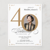 Gold Custom Foto Budget 40. Geburtstag Einladung (Vorderseite)