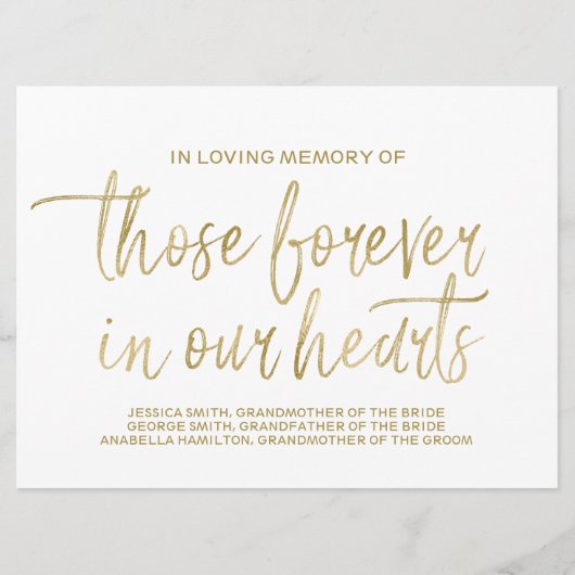 Gold Custom Memorial Sign | Stilvolle Hand Programm (Vorderseite)