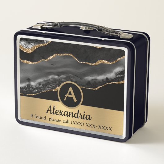 Gold Custom Monogram Name Luxury Chic Metall Brotdose (Rückseite)