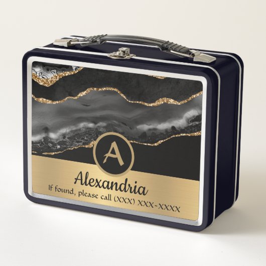 Gold Custom Monogram Name Luxury Chic Metall Brotdose (Vorderseite)