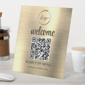Gold Custom QR Code Menü Text Modernes Business Sockelschild (In Situ)