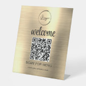 Gold Custom QR Code Menü Text Modernes Business Sockelschild (Vorderseite)