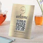 Gold Custom QR Code Menü Text Modernes Business Sockelschild (In Situ)