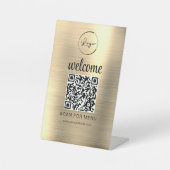 Gold Custom QR Code Menü Text Modernes Business Sockelschild (Vorderseite)