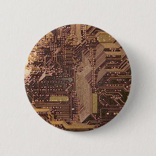 Gold Cyber Circuit Board Tech Art Electronics Button