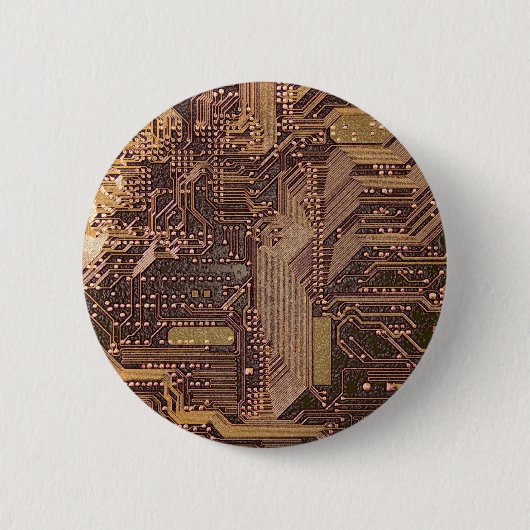 Gold Cyber Circuit Board Tech Art Electronics Button (Vorderseite)