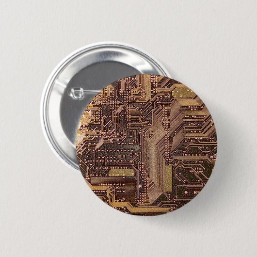 Gold Cyber Circuit Board Tech Art Electronics Button (Vorne & Hinten)