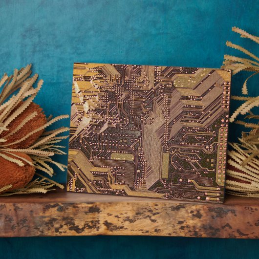 Gold Cyber Circuit Board Tech Art Electronics Fotoplatte (Seite)