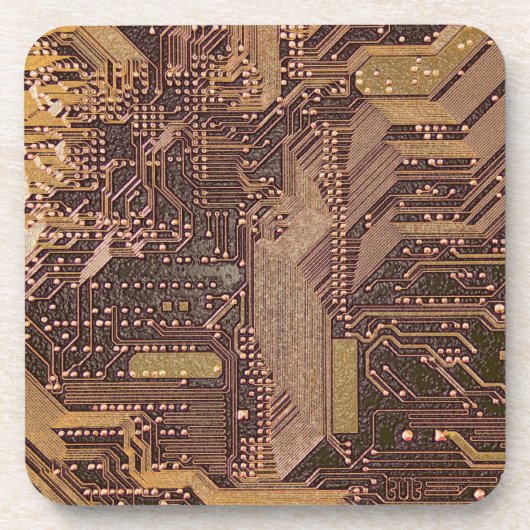 Gold Cyber Circuit Board Tech Art Electronics Getränkeuntersetzer (Vorderseite)