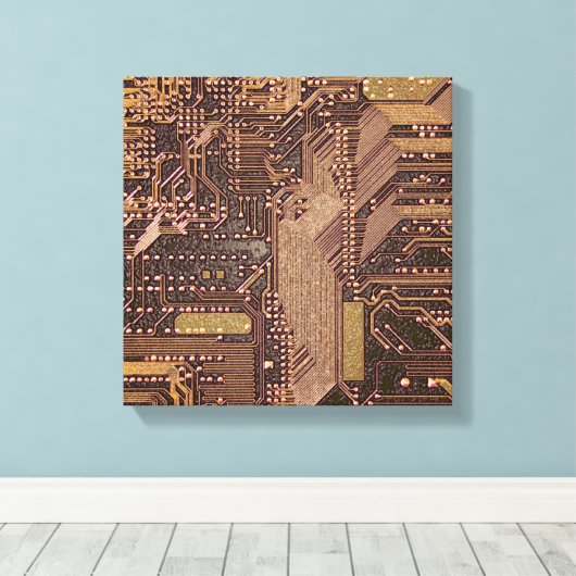 Gold Cyber Circuit Board Tech Art Electronics Leinwanddruck (Insitu (Holzboden))