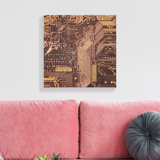 Gold Cyber Circuit Board Tech Art Electronics Leinwanddruck (Insitu (Wohnzimmer))