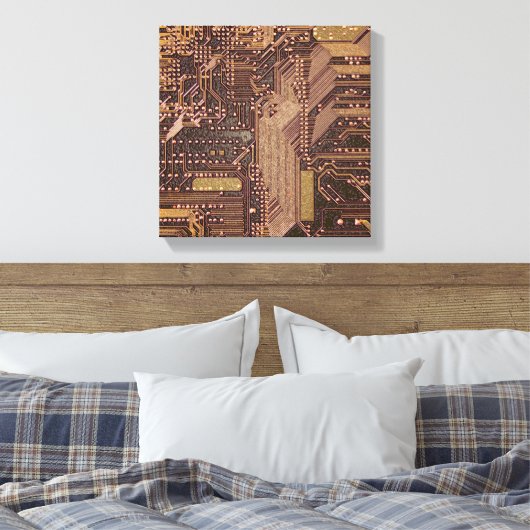 Gold Cyber Circuit Board Tech Art Electronics Leinwanddruck (Insitu (Schlafzimmer))