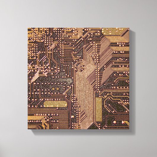 Gold Cyber Circuit Board Tech Art Electronics Leinwanddruck (Vorderseite)
