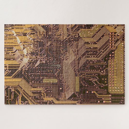 Gold Cyber Circuit Board Tech Art Electronics Puzzle (Horizontal)