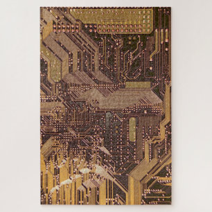 Gold Cyber Circuit Board Tech Art Electronics Puzzle