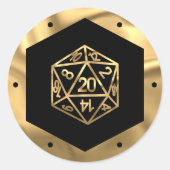 Gold D20 Crit | Tabletop Role Player Dice Runder Aufkleber (Vorderseite)
