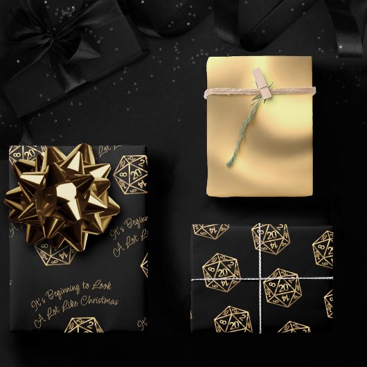 Gold-D20-Kriterien | Tabletop Role Player Dice Geschenkpapier Set