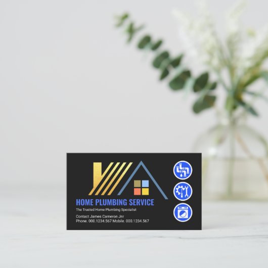 Gold Dach Plumbing Icons Visitenkarte (Stehend Vorderseite)