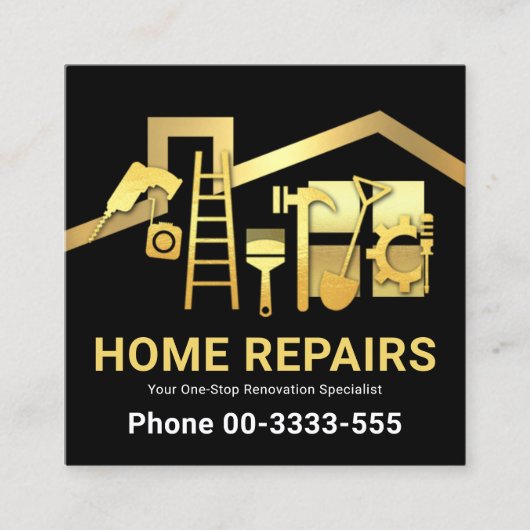 Gold Dachrahmen Goldene Handyman Tools Quadratische Visitenkarte (Vorderseite)