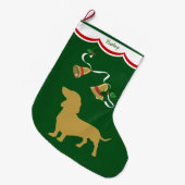 Gold Dackel Holiday Bells Großer Weihnachtsstrumpf (Vorderansicht (hängend))