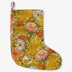Gold Dahlia Blume, Vintages Blumendesign. Kleiner Weihnachtsstrumpf