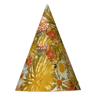Gold Dahlia Blume, Vintages Blumendesign. Partyhütchen