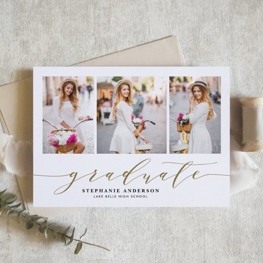 Gold Dainty Script Drei-Foto-Abschluss Ankündigung