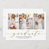 Gold Dainty Script Drei-Foto-Abschluss Ankündigung (Vorne/Hinten)