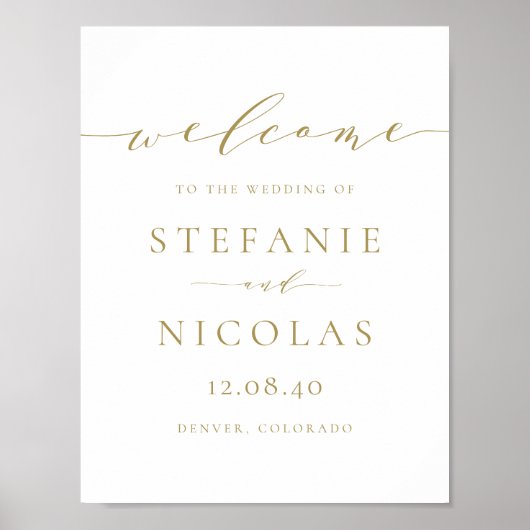 Gold Dainty Script Wedding Willkommenszeichen Poster (Vorne)