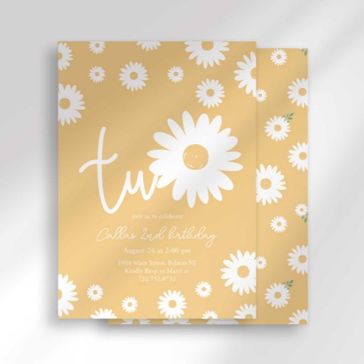 Gold Daisy 2. Geburtstag Einladung