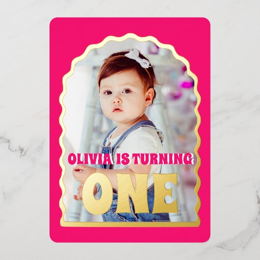 Gold Daisy ONE Foto Folieneinladung (Vorderseite)