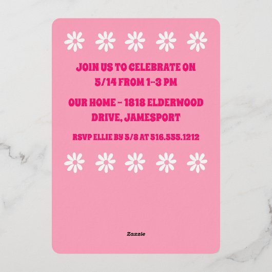 Gold Daisy ONE Foto Folieneinladung (Rückseite)