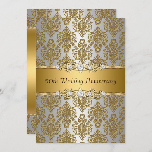 Gold Damask 50. Hochzeitstag - Einladung (Vorne/Hinten)