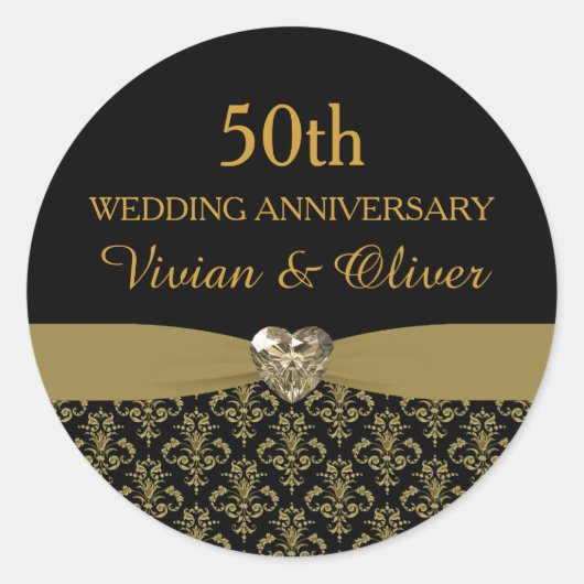 Gold Damask 50. Hochzeitsticker Runder Aufkleber (Vorderseite)