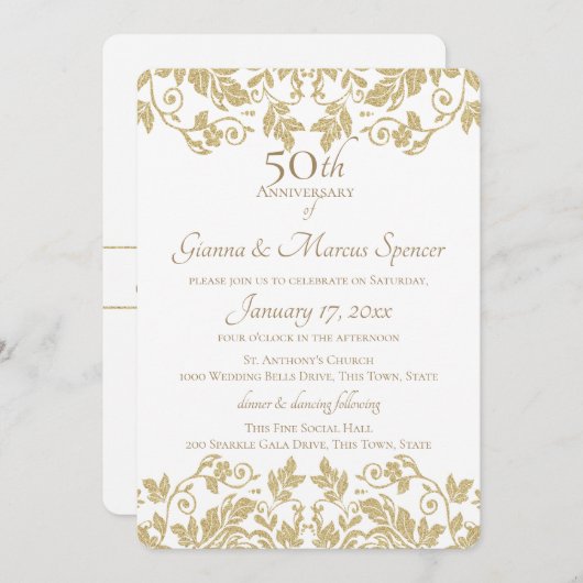 Gold Damask 50 Jahre Einladung (Vorne/Hinten)