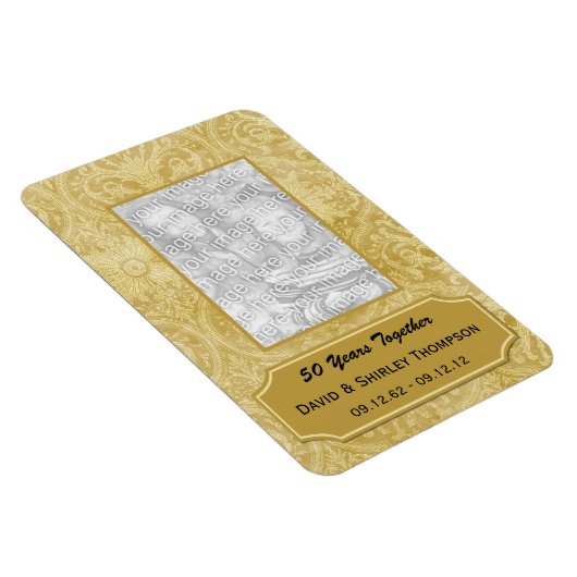 Gold Damask 50th Anniversary Foto Magnet (Rechte Seite)