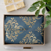 Gold Damask auf Blue Decoupage Seidenpapier (Geschenk)