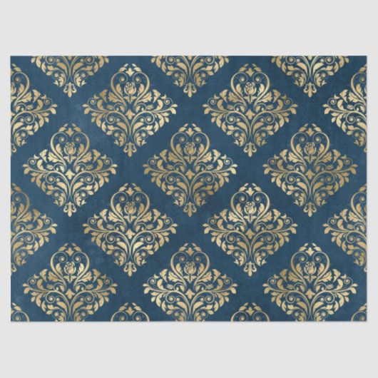 Gold Damask auf Blue Decoupage Seidenpapier (Vorderseite)