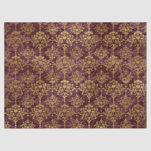 Gold Damask auf Burgund Hintergrund-Decoupage Seidenpapier (Vorderseite)