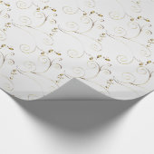 Gold Damask auf Satin von White Imitats | Hochzeit Geschenkpapier (Ecke)
