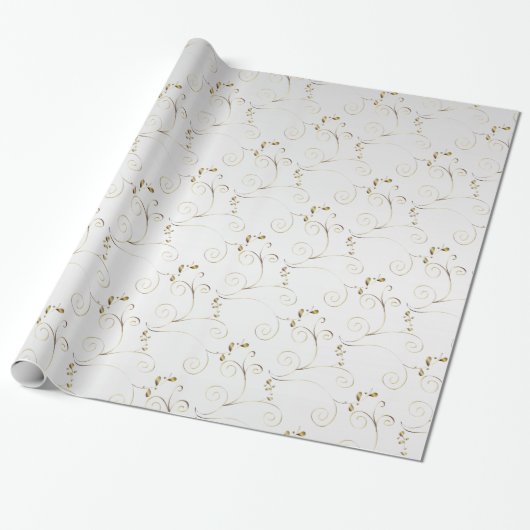 Gold Damask auf Satin von White Imitats | Hochzeit Geschenkpapier (Ungerollt)