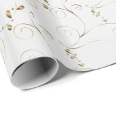 Gold Damask auf Satin von White Imitats | Hochzeit Geschenkpapier (Rolleneckpunkt)