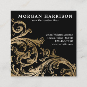 Gold-Damask-Barock-Swirle Quadratische Visitenkarte