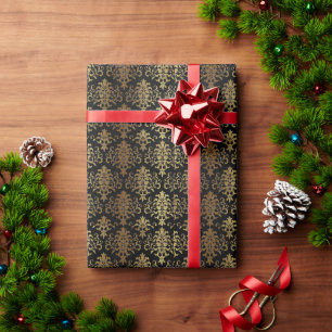 Gold Damask Black Elegante Weihnachten Geschenkpapier