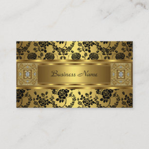 Gold Damask Black Floral Jewel Elegant Klasse Visitenkarte