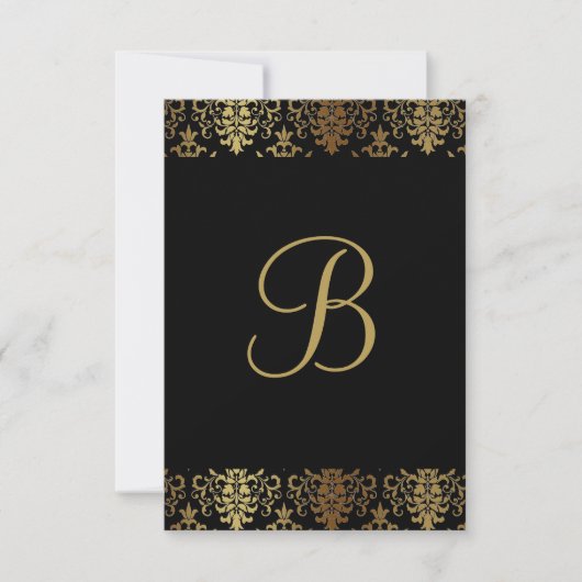 Gold Damask Black Monogram Elegante Chic Dankeskarte (Vorderseite)